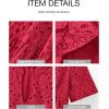 imageBTFBM Womens Boho Summer Dresses 2025 Resort V Neck Short Sleeve Hollow Out Lace Ruffle Casual Beach Mini Vacation DressRed