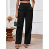 imageBTFBM Womens Casual Elastic High Waisted Wide Leg Trousers 2025 Fall Outfits Pocket Stretchy Comfy Lounge Palazzo PantsBlack