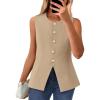 imageBTFBM Summer Sleeveless Blazer Vest For Women Dressy Button Down Round Neck Business Casual Outfits Work Suit Vests TopsLight Khaki