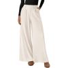 imageBTFBM Wide Leg Pants for Women Dressy Work Business Casual Elastic High Waisted Trousers Ribbed Lounge Palazzo PantsWhite