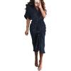 imageBTFBM Women Button Down Ruched Shirt Dresses Satin Short Sleeve Lapel V Neck Summer Maxi Dress 2025 Party Wedding GuestNavy