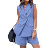 imageBTFBM Womens Blazer Vest Shorts Sets Lapel Neck Casual Sleeveless Button Down Office Summer 2 Piece Lounge Matching SetsSky Blue