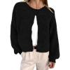 imageBTFBM Womens Chunky Knit Fall Cardigan 2025 Winter Long Sleeve Button Down Soft Loose Cropped Sweater OutwearBlack