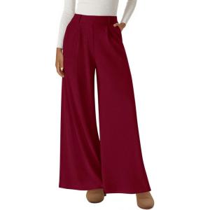 imageBTFBM Wide Leg Pants for Women Dressy Work Business Casual Elastic High Waisted Trousers Ribbed Lounge Palazzo PantsBurgundy