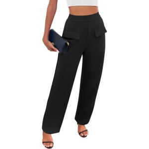 imageBTFBM Womens Casual Elastic High Waisted Wide Leg Trousers 2025 Fall Outfits Pocket Stretchy Comfy Lounge Palazzo PantsBlack