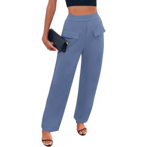 imageBTFBM Womens Casual Elastic High Waisted Wide Leg Trousers 2025 Fall Outfits Pocket Stretchy Comfy Lounge Palazzo PantsBlue