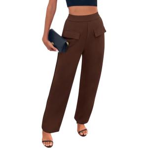 imageBTFBM Womens Casual Elastic High Waisted Wide Leg Trousers 2025 Fall Outfits Pocket Stretchy Comfy Lounge Palazzo PantsBrown