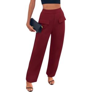 imageBTFBM Womens Casual Elastic High Waisted Wide Leg Trousers 2025 Fall Outfits Pocket Stretchy Comfy Lounge Palazzo PantsBurgundy