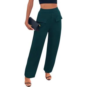 imageBTFBM Womens Casual Elastic High Waisted Wide Leg Trousers 2025 Fall Outfits Pocket Stretchy Comfy Lounge Palazzo PantsDark Blue