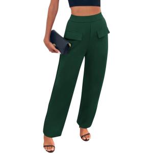 imageBTFBM Womens Casual Elastic High Waisted Wide Leg Trousers 2025 Fall Outfits Pocket Stretchy Comfy Lounge Palazzo PantsDark Green