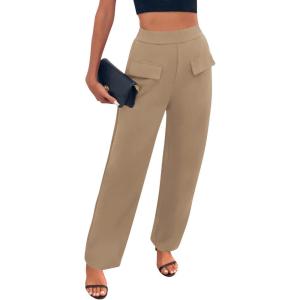 imageBTFBM Womens Casual Elastic High Waisted Wide Leg Trousers 2025 Fall Outfits Pocket Stretchy Comfy Lounge Palazzo PantsKhaki