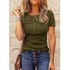 imageBTFBM Women 2025 Summer Henley Tunic Top V Neck Short Sleeve Button UP Solid Slim Fit Casual Ribbed Knit Shirt BlousesArmy Green
