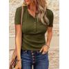 imageBTFBM Women 2025 Summer Henley Tunic Top V Neck Short Sleeve Button UP Solid Slim Fit Casual Ribbed Knit Shirt BlousesArmy Green