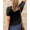 imageBTFBM Women 2025 Summer Henley Tunic Top V Neck Short Sleeve Button UP Solid Slim Fit Casual Ribbed Knit Shirt BlousesBlack