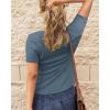 imageBTFBM Women 2025 Summer Henley Tunic Top V Neck Short Sleeve Button UP Solid Slim Fit Casual Ribbed Knit Shirt BlousesBlue