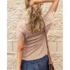 imageBTFBM Women 2025 Summer Henley Tunic Top V Neck Short Sleeve Button UP Solid Slim Fit Casual Ribbed Knit Shirt BlousesDark Apricot