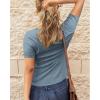 imageBTFBM Women 2025 Summer Henley Tunic Top V Neck Short Sleeve Button UP Solid Slim Fit Casual Ribbed Knit Shirt BlousesGrey Blue