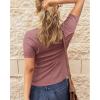 imageBTFBM Women 2025 Summer Henley Tunic Top V Neck Short Sleeve Button UP Solid Slim Fit Casual Ribbed Knit Shirt BlousesGrey Pink