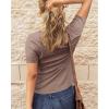 imageBTFBM Women 2025 Summer Henley Tunic Top V Neck Short Sleeve Button UP Solid Slim Fit Casual Ribbed Knit Shirt BlousesLight Coffee