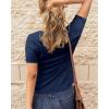 imageBTFBM Women 2025 Summer Henley Tunic Top V Neck Short Sleeve Button UP Solid Slim Fit Casual Ribbed Knit Shirt BlousesNavy