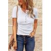 imageBTFBM Women 2025 Summer Henley Tunic Top V Neck Short Sleeve Button UP Solid Slim Fit Casual Ribbed Knit Shirt BlousesWhite