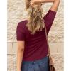 imageBTFBM Women 2025 Summer Henley Tunic Top V Neck Short Sleeve Button UP Solid Slim Fit Casual Ribbed Knit Shirt BlousesWine Red