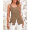imageBTFBM Womens Sleeveless Suit Vests Dressy Casual Square Neck Business Work Waistcoat Summer Button Up Blazer Vest TopsKhaki