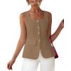 imageBTFBM Womens Sleeveless Suit Vests Dressy Casual Square Neck Business Work Waistcoat Summer Button Up Blazer Vest TopsKhaki