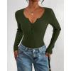 imageBTFBM Fall Sweaters for Women 2025 Lightweight Long Sleeve Henley Shirts Button Up Knit Basic Slim Fit Going Out TopsArmy Green