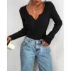 imageBTFBM Fall Sweaters for Women 2025 Lightweight Long Sleeve Henley Shirts Button Up Knit Basic Slim Fit Going Out TopsBlack