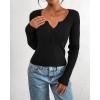 imageBTFBM Fall Sweaters for Women 2025 Lightweight Long Sleeve Henley Shirts Button Up Knit Basic Slim Fit Going Out TopsBlack