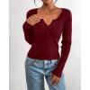 imageBTFBM Fall Sweaters for Women 2025 Lightweight Long Sleeve Henley Shirts Button Up Knit Basic Slim Fit Going Out TopsBurgundy