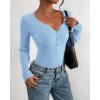 imageBTFBM Fall Sweaters for Women 2025 Lightweight Long Sleeve Henley Shirts Button Up Knit Basic Slim Fit Going Out TopsLight Blue