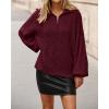 imageBTFBM Fall Sweaters for Women 2025 Loose Quarter Zip Pullover V Neck Long Sleeve Cable Knit Sweater Winter ClothesBurgundy