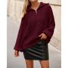 imageBTFBM Fall Sweaters for Women 2025 Loose Quarter Zip Pullover V Neck Long Sleeve Cable Knit Sweater Winter ClothesBurgundy