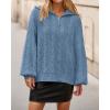 imageBTFBM Fall Sweaters for Women 2025 Loose Quarter Zip Pullover V Neck Long Sleeve Cable Knit Sweater Winter ClothesGrey Blue