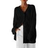 imageBTFBM Cable Knit Oversized Cardigan Sweaters for Women Trendy 2025 Fall Button Up Long Sleeve Winter Coat CardigansBlack