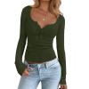 imageBTFBM Fall Sweaters for Women 2025 Lightweight Long Sleeve Henley Shirts Button Up Knit Basic Slim Fit Going Out TopsArmy Green