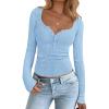 imageBTFBM Fall Sweaters for Women 2025 Lightweight Long Sleeve Henley Shirts Button Up Knit Basic Slim Fit Going Out TopsLight Blue