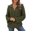 imageBTFBM Fall Sweaters for Women 2025 Loose Quarter Zip Pullover V Neck Long Sleeve Cable Knit Sweater Winter ClothesArmy Green