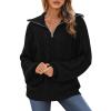 imageBTFBM Fall Sweaters for Women 2025 Loose Quarter Zip Pullover V Neck Long Sleeve Cable Knit Sweater Winter ClothesBlack