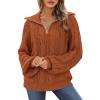 imageBTFBM Fall Sweaters for Women 2025 Loose Quarter Zip Pullover V Neck Long Sleeve Cable Knit Sweater Winter ClothesCaramel