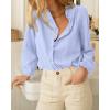 imageBTFBM Long Sleeve Shirts for Women Fall Outfits 2025 Dressy Casual Ruffle Button Down Shirt Loose Vacation Blouses TopsBlue