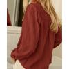 imageBTFBM Long Sleeve Shirts for Women Fall Outfits 2025 Dressy Casual Ruffle Button Down Shirt Loose Vacation Blouses TopsBrick Red
