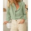 imageBTFBM Long Sleeve Shirts for Women Fall Outfits 2025 Dressy Casual Ruffle Button Down Shirt Loose Vacation Blouses TopsGreen