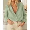 imageBTFBM Long Sleeve Shirts for Women Fall Outfits 2025 Dressy Casual Ruffle Button Down Shirt Loose Vacation Blouses TopsGreen