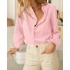 imageBTFBM Long Sleeve Shirts for Women Fall Outfits 2025 Dressy Casual Ruffle Button Down Shirt Loose Vacation Blouses TopsPink