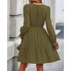imageBTFBM Mini Dresses for Women 2025 Casual Lightweight Long Sleeve V Neck A Line Elastic Waist Party Holiday DressArmy Green