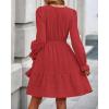 imageBTFBM Mini Dresses for Women 2025 Casual Lightweight Long Sleeve V Neck A Line Elastic Waist Party Holiday DressRed