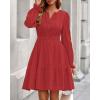 imageBTFBM Mini Dresses for Women 2025 Casual Lightweight Long Sleeve V Neck A Line Elastic Waist Party Holiday DressRed